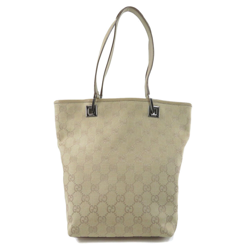Gucci brown leather tote beige monogram bag canvas